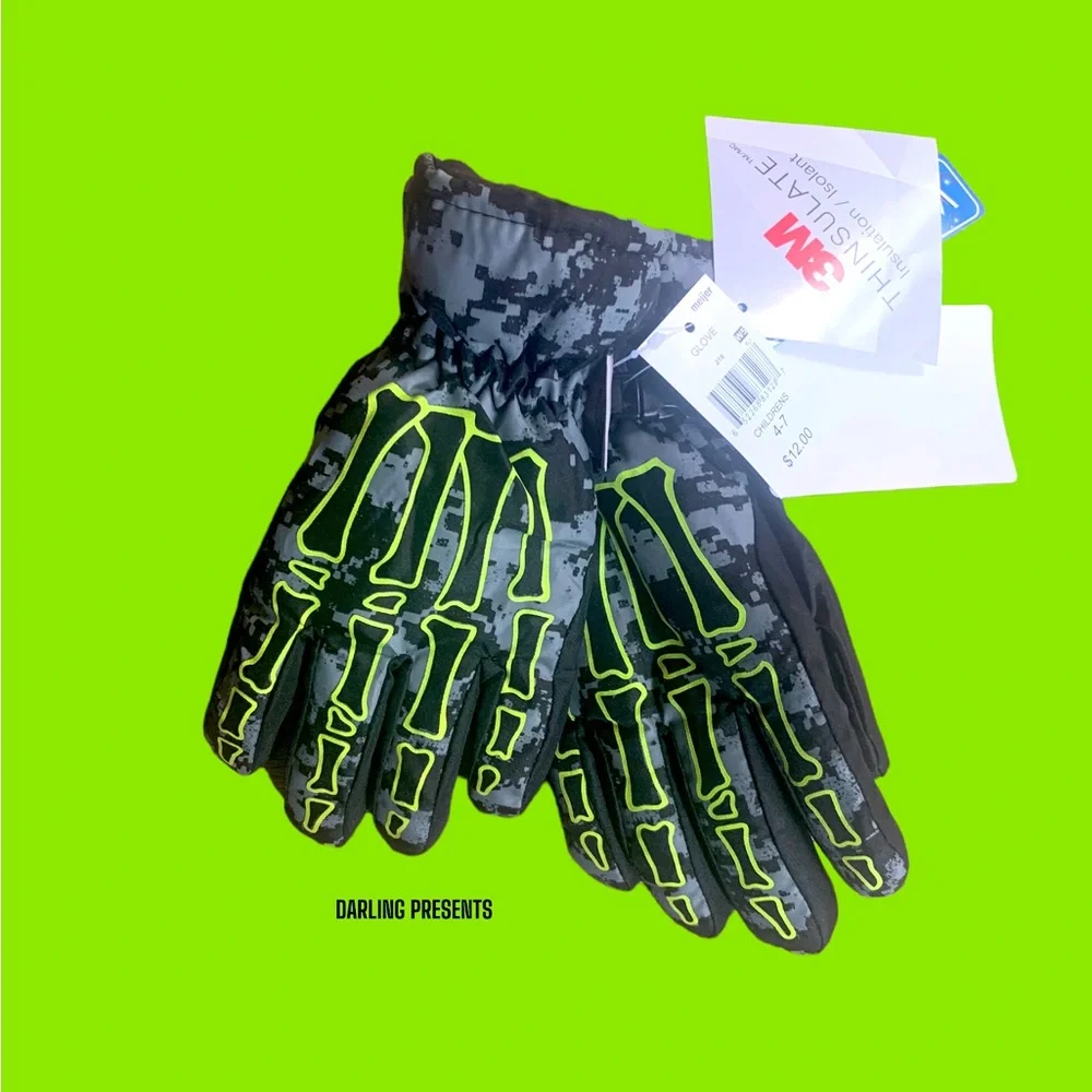 3M Thinsulate Waterproof Skelton Gloves Kids Color Black & Yellow Size 4-7